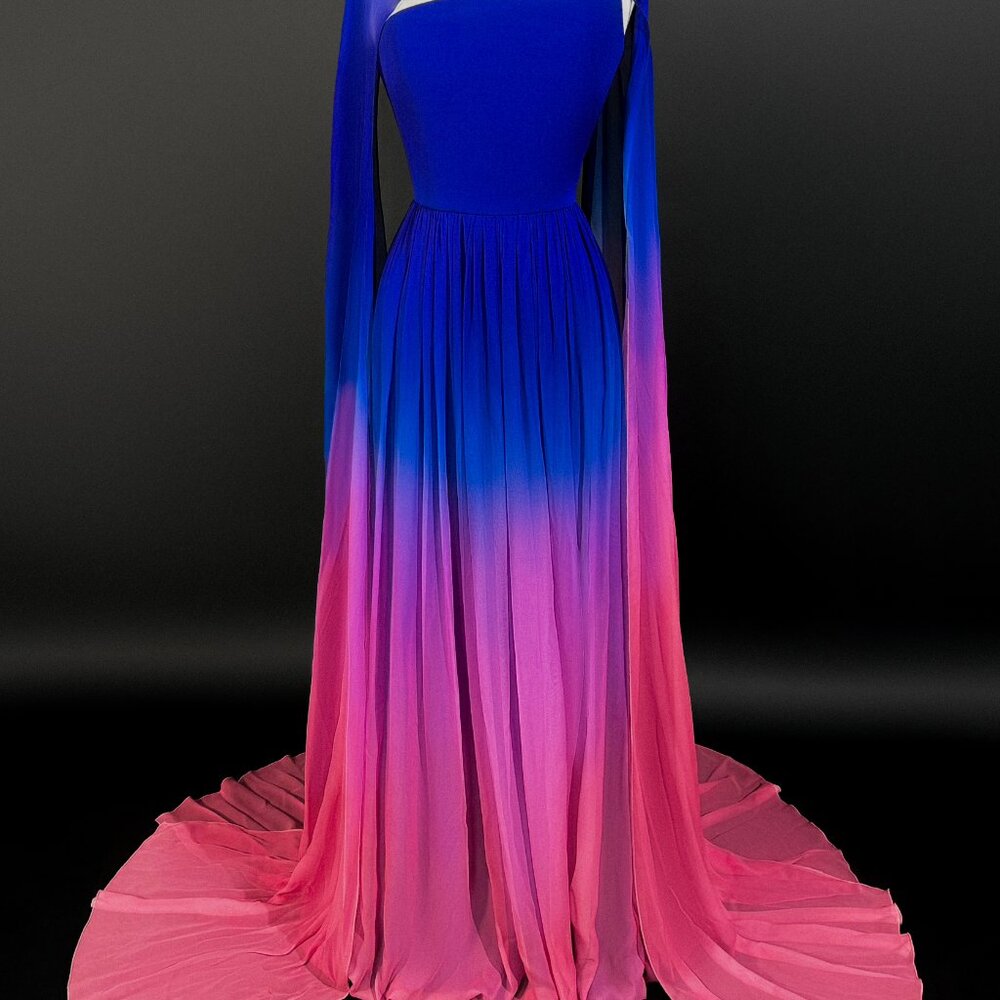 Brand New US 6 Georges Hobeika Ombré Chiffon Evening Dress
